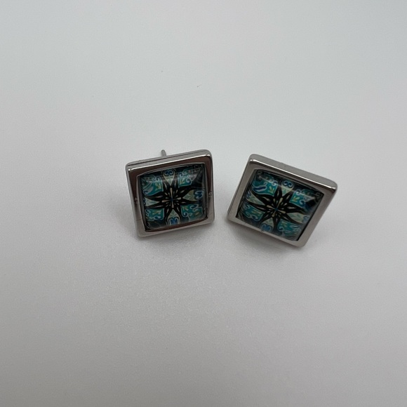 Classic Square Stud Earrings - Black and Silver Trendy Stud Earring Set - Picture 6 of 15